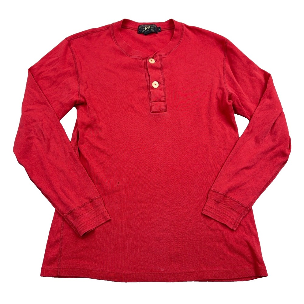 Ralph Lauren Double RL Henley Shirt Men Large Red Long Sleeve RRL Vintage